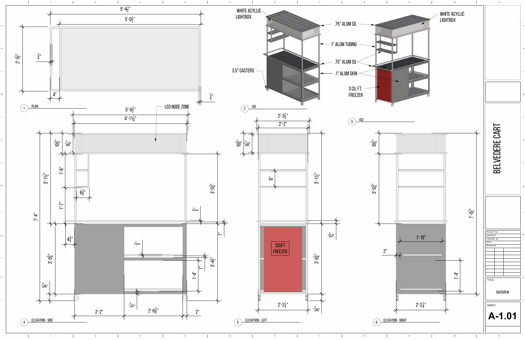 Sheet A-1.01, elevations and plan of the cart